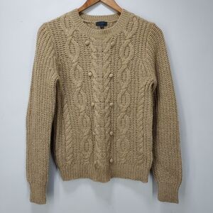 J Crew Cashmere Mohair Crewneck Cable Pom Knit Sweater